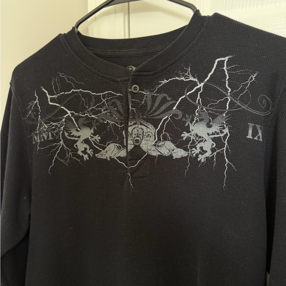 Affliction Black and Gray Long Sleeve Henley